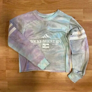 Rocky Mountains Crop Top Tie Dye Long Sleeve T l SZ M | hippie boho gorpcore